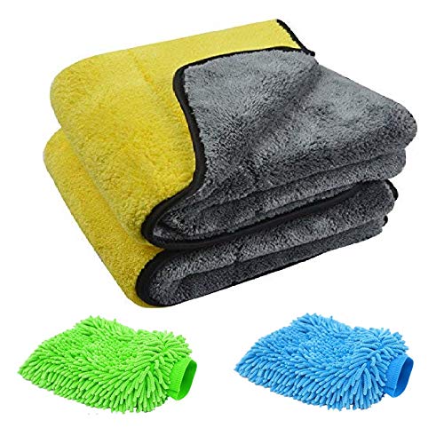 Image of Autofy Multipurpose 4 in 1 Combo Cleaning Kit Dust Cloth Towel Glove for All Vehicles Bike Car Glass Kitchen, 2-800GSM Towel + 2 Microfiber Gloves (Multicolour)