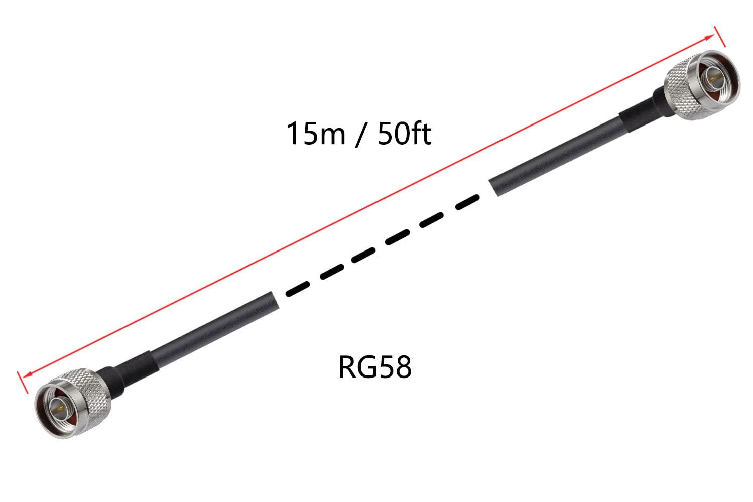 Vecys N Mâle à N Mâle Câble Coaxial à Faible Perte RG58 49.2FT/15M pour 3G 4G 5G LTE Antenne Radio GPS WiFi