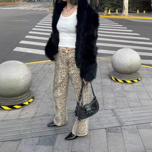 YELLOOP Leopard Print Jeans Y2k Jeans Leopard Jeans Grunge Y2k Pants Womens Baggy Jeans 2000s Leopard Pants4