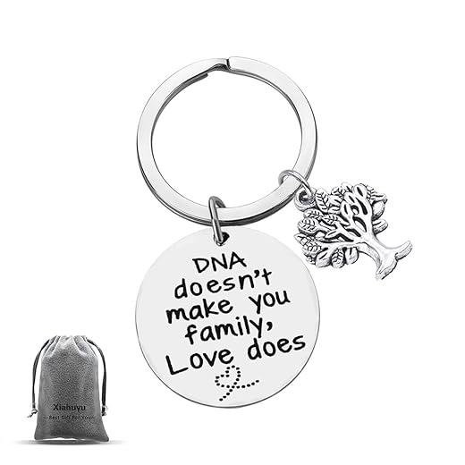 Xiahuyu Step Parent Keychain Gifts DNA Doesn't Make You Family Love does Keychain Step Mom Gift, Step Dad Gift, Adoption Keychain