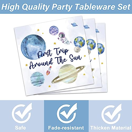 Image of 96 PCS First Trip Around The Sun Birthday Party Decorations Outer Space Themed Decorations 1st Space Birthday Dinner Paper Plates Boho Solar System Napkins Forks Sun Theme Party Favors Supplies