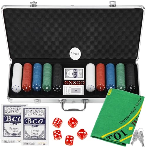 SPRINGOS Jeu de poker, 500 jetons, 2 jeux de cartes, 5...