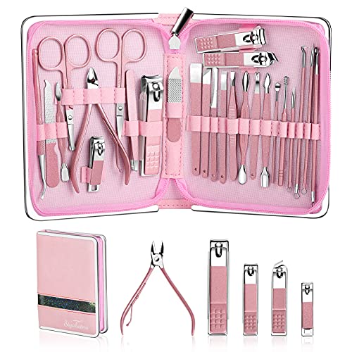 26 PCS Premium Manicure Set, Siyaluens Nail Clippers, Pedicure Kit, Stainless Steel Nail Care Tools,Professional Grooming Gift Kit,Travel Manicure Kit,Fingernail Clippers for Women & Men(Pink)