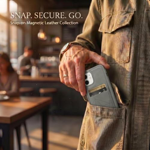 Image of amazon basics Premium Vegan Leather Back Cover with Card Holder and Integrated Mobile Stand for iPhone 11 - Slim Shockproof Wallet Case with Geometric Stitching [Gray]