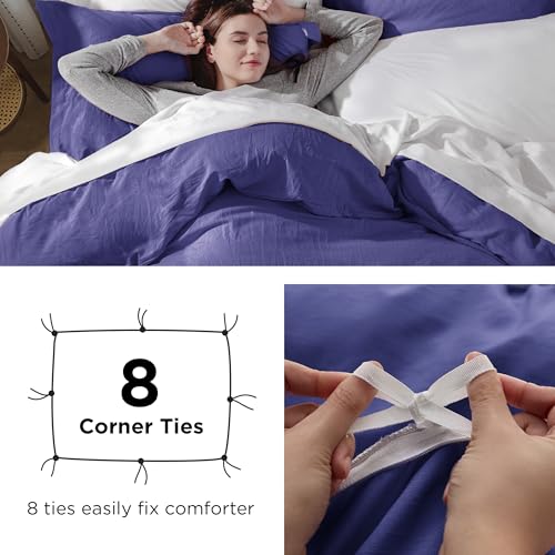 Image of Bedsure Skipper Blue Duvet Cover Full Size - 3 Pieces Prewashed Extra Soft Cotton-Like Polyester Bedding Set, Includes 1 Duvet Cover 80x90 Inches with Zipper Closure & 2 Pillow Shams, No Comforter