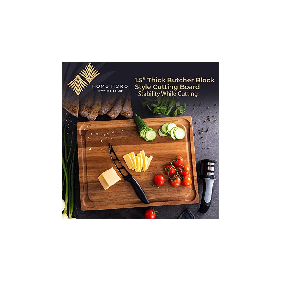 Home-Hero-11-pcs-Set-8-pcs-Stainless-Steel-Steak-Knife-Set-and-X-Large-Wood-Cutting-Board-15-Thick-with-Cheese-Knife-and-Cleaning-Brush-Reversible-Acacia-Wood-Charcuterie-Board-with-Handle Home Hero 11pc Set - 8x Stainless Steel Steak Knife Set - 1x XLarge Wood Cutting Board 1.5" Thick - 1x Cheese Knife - 1x Cleaning Brush
