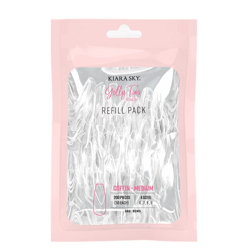 Image of Kiara Sky Gelly Tip Refill Packs - Soak Off Soft Gels - Coffin Shape (Medium Length) (Sizes 6, 7, 8, 9)