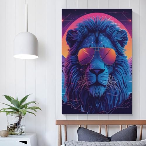 Tableau lion rétro déco murale salon 50x75cm impression sur toile - 5