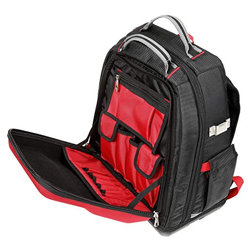 Tool Backpack,Red/Black,48 Total Pockets