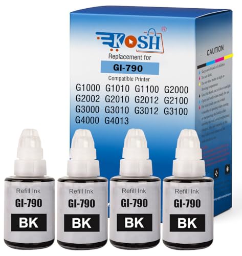 Image of KOSH Refill Ink Compatible for Canon G Series G1000 G1010 G2000 G2002 G2010 G2012 G3000 Printers (4, Black Pack of 4)