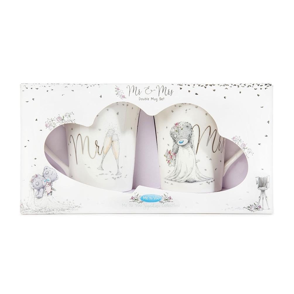 Me to You Tatty Teddy Mr & Mrs Double Mug Gift Set - Official Wedding Collection, White, 10 centimeters x 13.5 centimeters