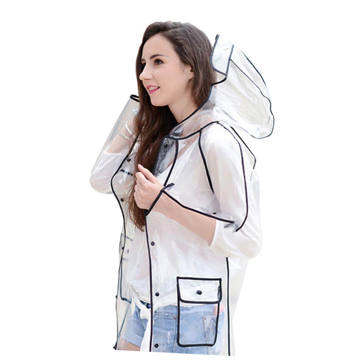 Beavorty Reutilizable para Adultos con Capucha Poncho Transparente EVA con Borde Colorido Resistente y Portátil para Actividades al Aire y