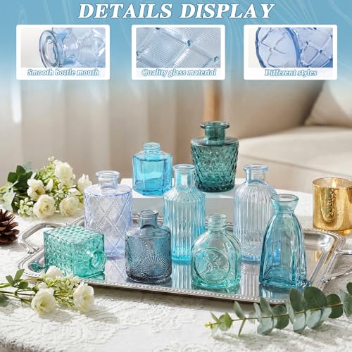 Set of 15 Blue Colored Glass Bud Vases - Small Textured view 6