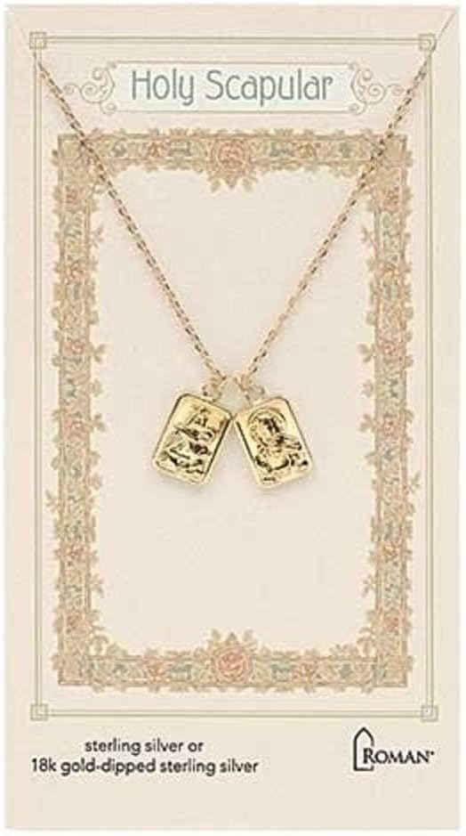 Roman Double Holy Scapular Sterling Silver Gold Necklace 18 Inches Long