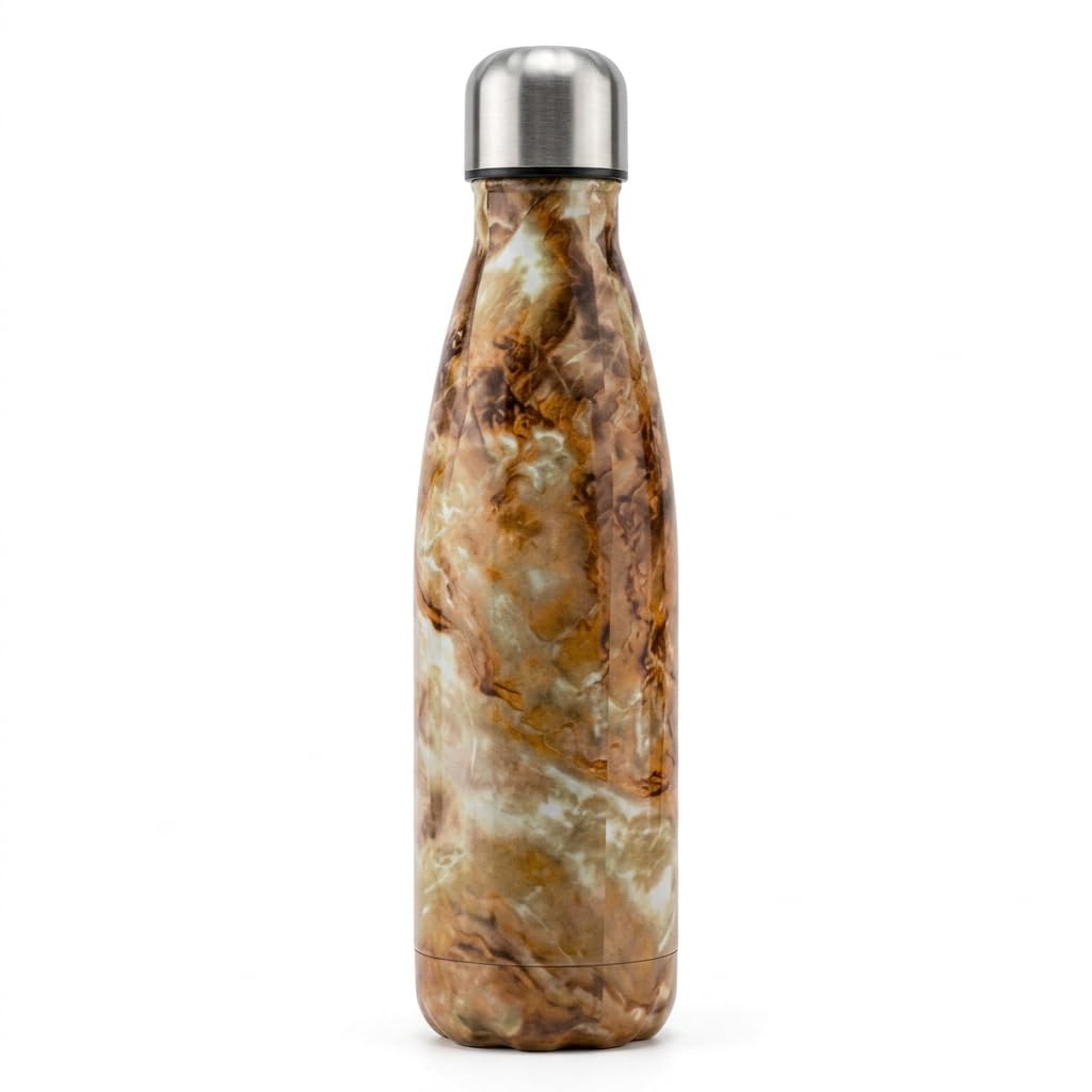 Boolavard Water Bottle Vacuum Insulated Stainless Steel Water Bottle BPA Free Metal Sports Bottle Double Wall Insulated Cold and Warm Drinks 17OZ / 500ML (Brown Marble) — image 1