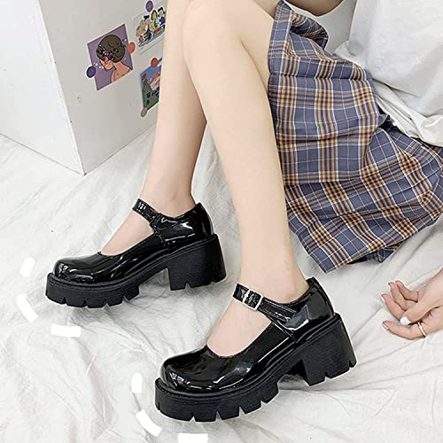 Image of Women's Platform Mary Janes Chunky Heel Ankle Strap Uniform Dress Shoes Heeled Gothic Lolita Oxfords