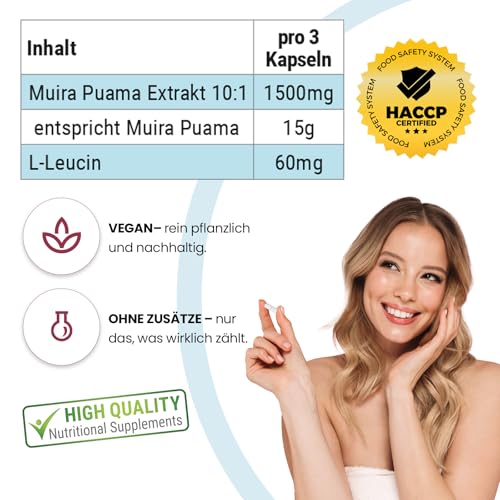 Muira Puama Extrakt 500mg Kapseln - 120 Kapseln - schluckfreundlich - Vegan - HOCHWERTIGER 10:1 Extrakt - Hochdosiert | Qualität aus Deutschland von ViVe Supplements