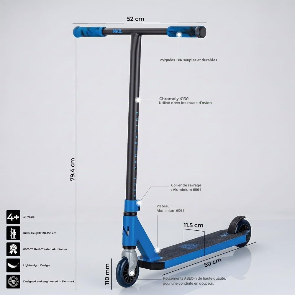 NKD Trottinette de Stunt – Next Generation | Roulements Haute Performance ABEC-9 | Guidon Rotatif à 360° pour Le Freestyle | Alliage d’Aluminium 6061 Durable