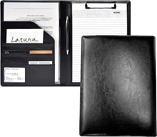 BTtime バインダー 革 クリップ A4 クリップボード ペンホルダー付き ファイル 2つ折り 革 クリップ PU 名刺入れ クリップファイル 多機能 プレゼント オフィス用品 (ブラック)