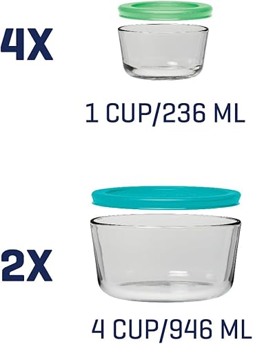 Miniatura 5 de Anchor Hocking Juego de 12 recipientes de vidrio con tapas (6 recipientes de vidrio para almacenamiento de alimentos y 6 tapas SnugFit azules mixtas)