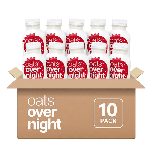 Oats Overnight Strawberries & Cream - Overnight Oats High Protein Oatmeal Shake (15g Protein) Just Add Water Breakfast Gluten Free Non-GMO Meal Replacement Drink (2.1 oz 10 Pack)