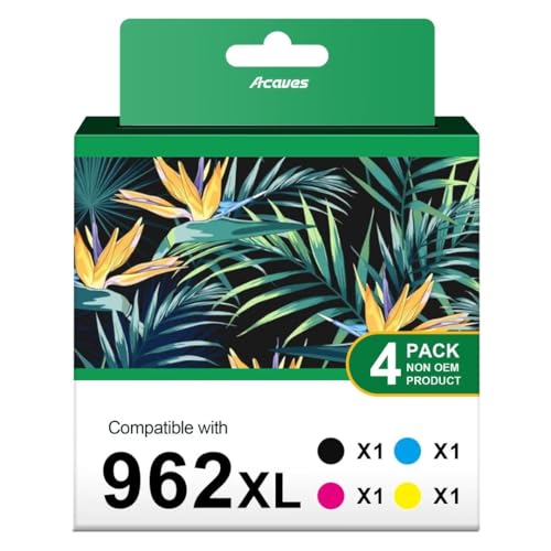 Acaves Ink 962XL Black and Color Combo Pack for HP 962 XL Cartridges HP962XL Replacement 9010 Work OfficeJet Pro 9015 9018 9020 9025 Printers (Black,Cyan,Magenta,Yellow)