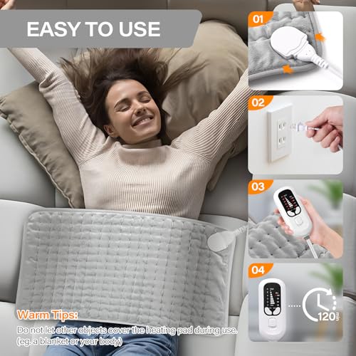 Image of Deepsoon Heating Pad,Electric Heating Pads for Back,Neck,Moist Heating Pad for Abdomen Shoulder Knee Legs,Dry /Moist Heat&Auto Shut Off,Mother's Day Birthday for Men and Women,White Gray,24x12 Inch