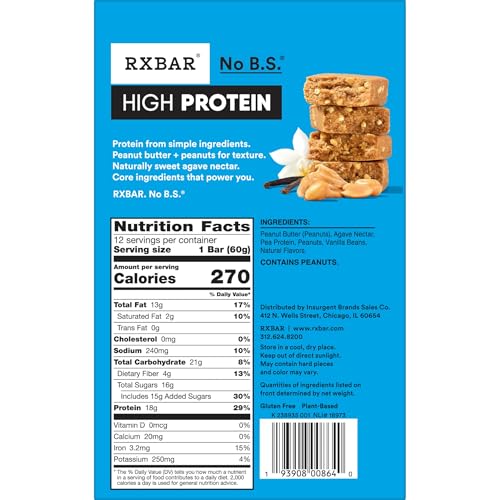 RXBAR High Protein Bars, 18g Protein, Gluten Free, Protein Snacks, Vanilla Peanut Butter, 25.3oz Box (12 Bars) - image 9