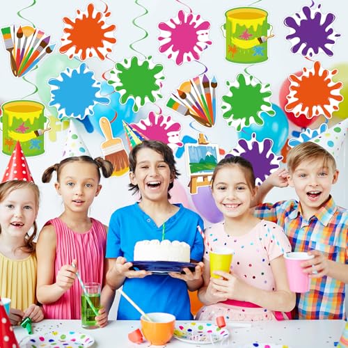 Image of 40Pcs Art Painting Hanging Swirl Decorations, Colorful Painting Birthday Party Ceiling Hanging Swirls Artist Hanging Swirls for Art Themed Birthday Baby Shower Party Decor Supplies