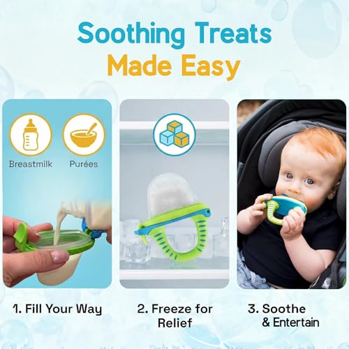 Image of Teetherpop Fillable Freezable Teethers for Babies - Breastmilk Teether with Spill-Proof Sippy Slits - Teething Popsicle for Baby, Liquids & Purees, Cooling Teething Relief Feeder Pacifier - LimonTeal