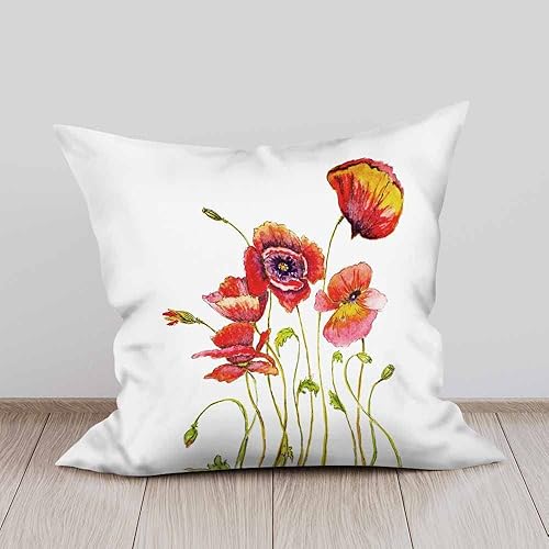 Miniatura 3 de Beabes Juego de 2 fundas de almohada cuadradas con diseño de amapolas rojas, flores, acuarela, pintadas a mano, para sofá, silla, dormitorio, 18 x