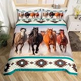 Feelyou Horses Bedding Set for Kids Boys Girls Southwestern Native Aztec Comforter Cover Set Full Size Farmhouse Wildlife Duvet Cover Bedroom Decor Tribal Bedspread Cover Bedding Collection 3Pcs