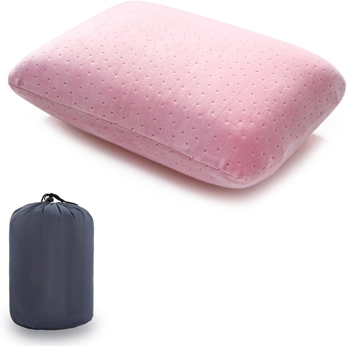 Travel Pillow Small Camping Pillow Memory Foam Bed Neck Soft Pillow Lightweight Easy to Carry Portable Home Pillow Removable Pillow Cover with Travel Storage Bag (Pink)