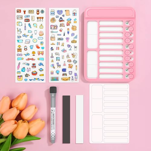 Image of Audab Dry Erase Chore Chart for Kids, Magnetic Checklist Board, My Chores Slider Chart to Do List Board, Routine Reward Chart Schedule Board Task Tracker for Home Refrigerator, Wall, Desk (Pink)