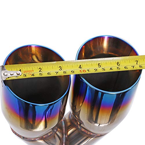 Blackhorse-Racing Left And Right Universal Blue Burnt Exhaust 2.5" In 3.5" Out Duo Slant Polished Tip Staggered #TOP5