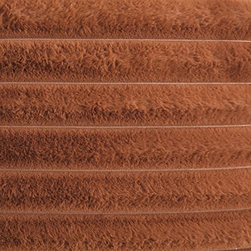 FUTEI Brown Striped Decorative Throw Pillow Covers 18x18 Inch Set of 2,Square Fall Decorations Couch Pillow Case,Soft Cozy Faux Rabbit Fur & Velvet Back,Modern Home Decor for Bed
