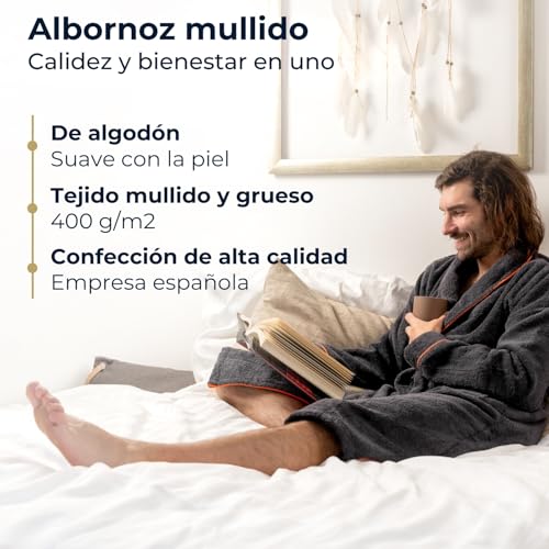 Albornoz de baño para hombre ideal para spa y relax en casa con tejido de algodón 2