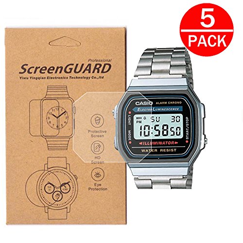 [5-Pack] for CASIO A168 Watch Screen Protector,Full Coverage Screen Protector for CASIO A168/ A168WA-1/ A168WG-9 / A168W-1 Watch HD Clear Anti-Bubble and Anti-Scratch