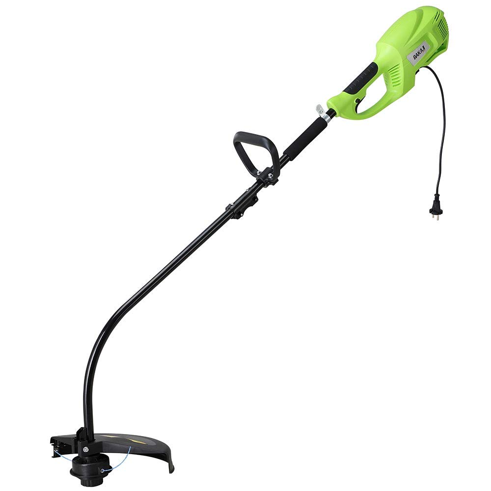 BAKAJI Desbrozadora eléctrica 1000 W 7300 RPM Diámetro Corte 35 cm Cortacésped con Doble Mango Antideslizante cortacésped jardín con Correa y Cable de Nailon de 6 m Incluido