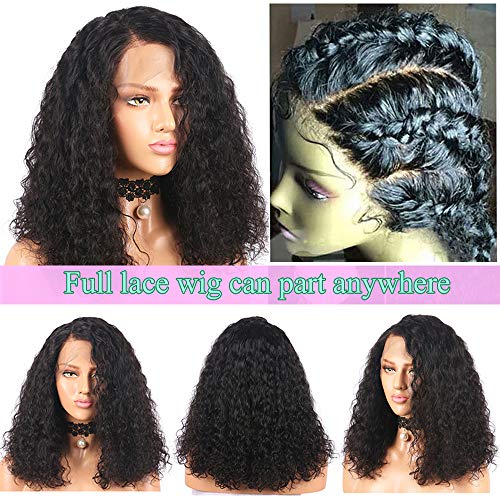 Andria Brazilian Human Hair Wigs Short Bob Loose Deep Curly Glueless Full Lace Wig Baby Hair Bleached Knot Preplucked Hairline 150% Density Natural Color For Black Women 12 Inch