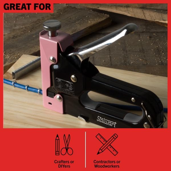 Miniatura 7 de Stalwart - Grapadora ligera para tejidos, manualidades, cartón y tablones de anuncios, 600 grapas y estuche de transporte incluidos (rosa)
