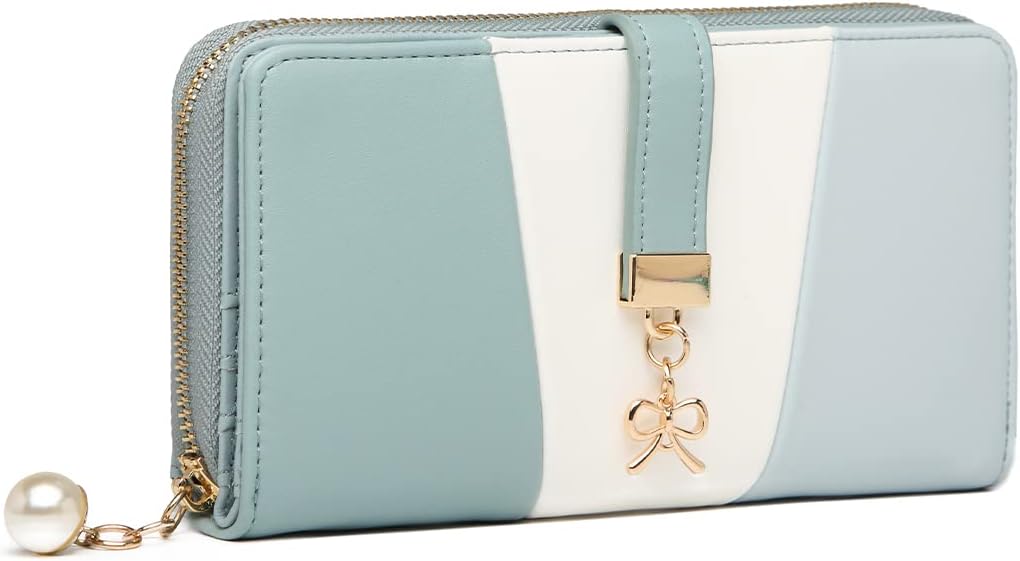 Miss Lulu portemonnees voor vrouwen, lange portemonnee, dames, ritsvak, meerdere kaartsleuven, PU-leer met metalen gesp, 19.5 cm x 10 cm x 3 cm, Retro