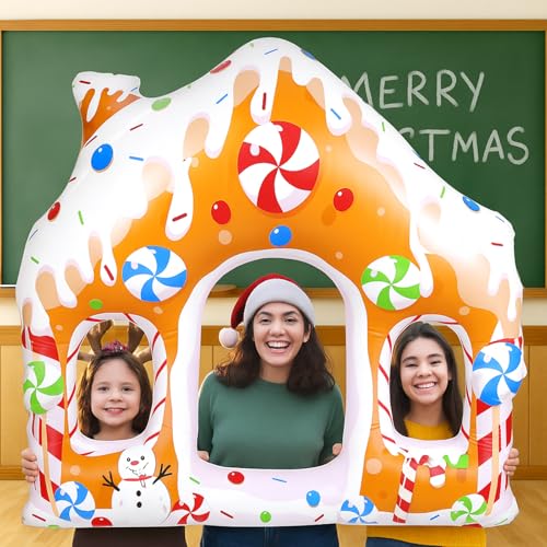 Image of Colingmill 55 Inch Christmas Gingerbread House Photo Frame Inflatable Balloon Decorations Photo Backdrop Booth Selfie Frame Background for Xmas Gift Party Supplies