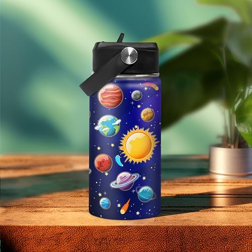 Image of SANDJEST Kids Water Bottle Solar System Water Bottles 12oz with Straw Insulated Stainless Steel Travel School Tumbler Double Wall Vacuum Cup for Girls Kid Boys