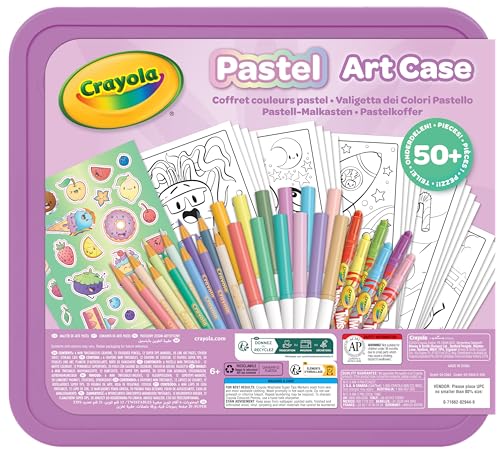CRAYOLA Pastel Art Case - 50+ Pieces of Pastel Colouring Fun! | Includes Crayons Markers Pencils Stickers & Paper | Ideal for Kids Ages 4+