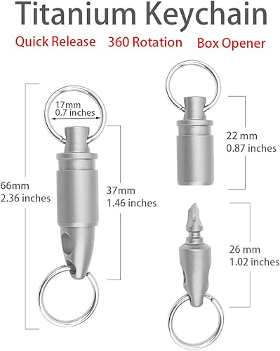 Miniatura 2 de T14 Llavero universal de titanio TC4 desmontable de liberación rápida con abridor de paquetes, organizador de conectores retráctil giratorio para