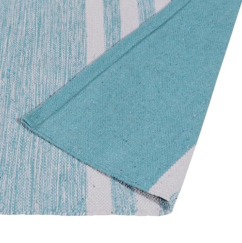 Image of Hand Woven 100% Natural Cotton Designer Rug|Kitchen Runner|Bedside Runner|Kitchen Mat|Carpet|Multiple uses for Balcony,Size-22x60 Inches, (Sky Blue)