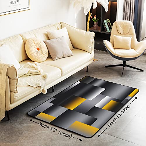 Loussiesd Black Yellow Geometric Area Rug Kids 3D Rendering Abstract Art Living Room Rugs for Bedroom Rectangle Carpet Modern Floor Mat Accent Rug Decor 100 * 150cm - Image 3