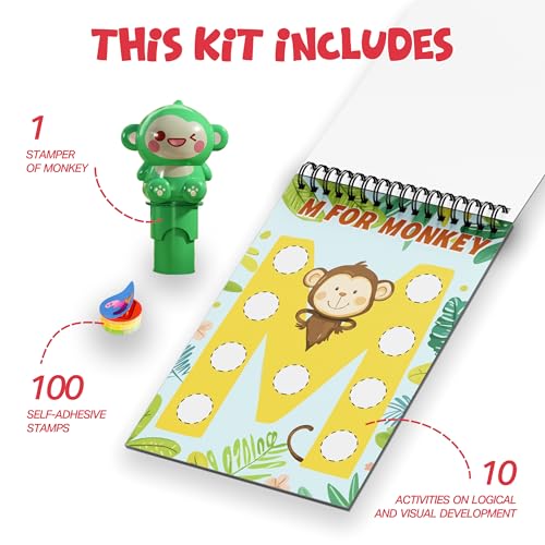 Image of Stamp On Macha, The Monkey, Sticker Stamp and Activity Pad with 10 Pages, 100 Stickers, 1 Stamp Toy Collectible Figure, Fun Learning Activity, Return Gifts for Children from 3 Years