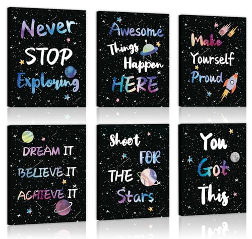 Image of CHDITB Space Themed Canvas Wall Art, Galaxy Inspirational Quotes Decor, Outer Space Motivational Framed Poster, Astronaut Room Wall Art, Celestial Kids Bedroom Decoration, Cosmic Nursery Prints 8 inchX10 inchX6